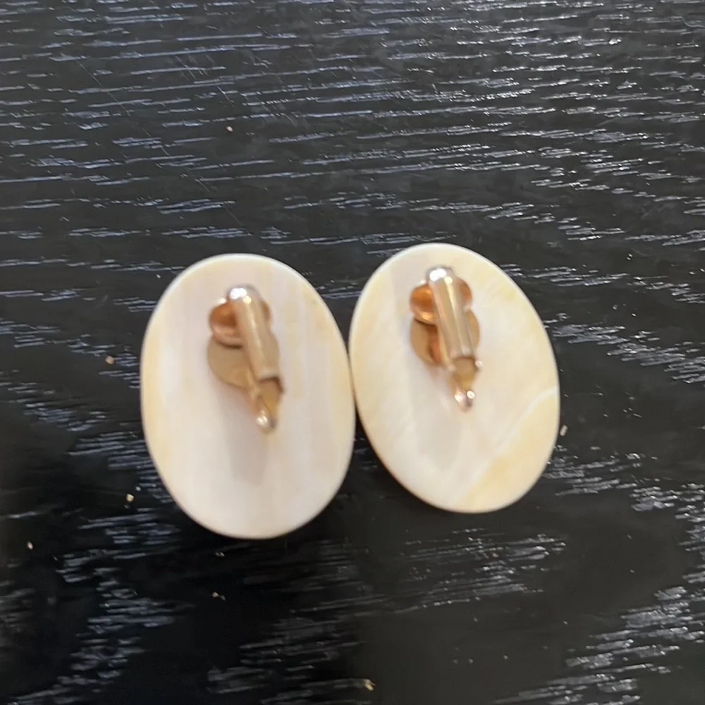 Ivory egg, button earrings - Picture 3 of 3